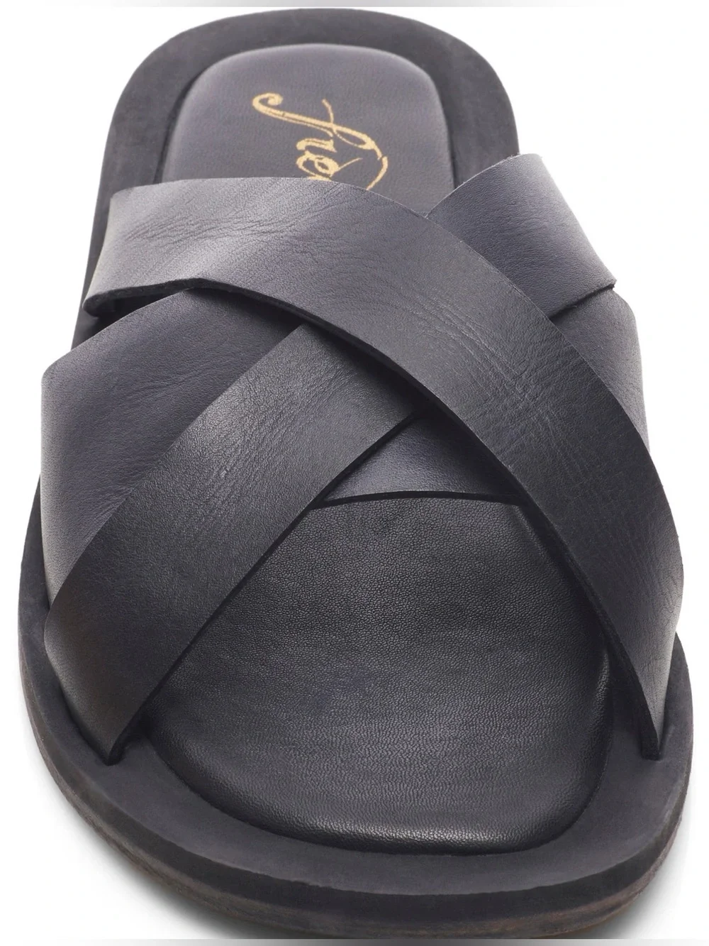 Free People Del Mar Slide Crossover Sandal Black Leather EUC 38 / 7.5